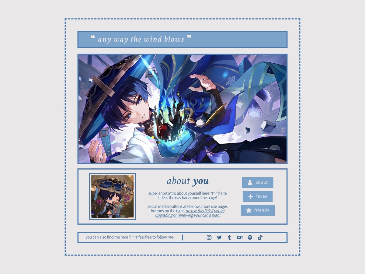 Screenshot of Carrd template Any Way the Wind Blows