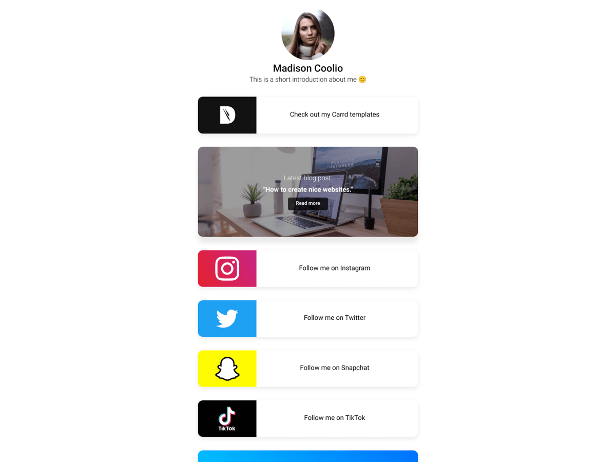 Screenshot of Carrd template Your Links