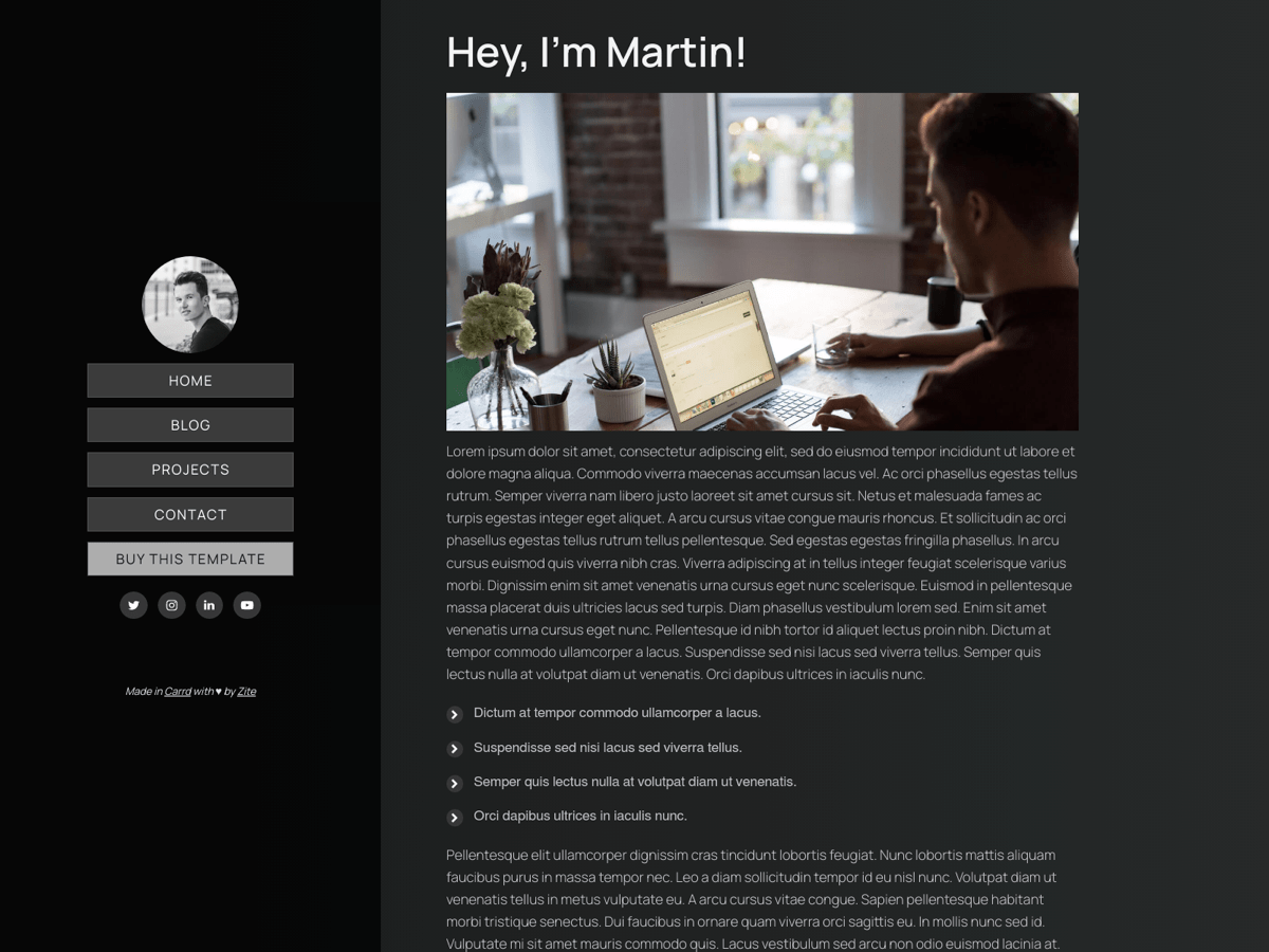 Screenshot of Carrd template Mini Blog