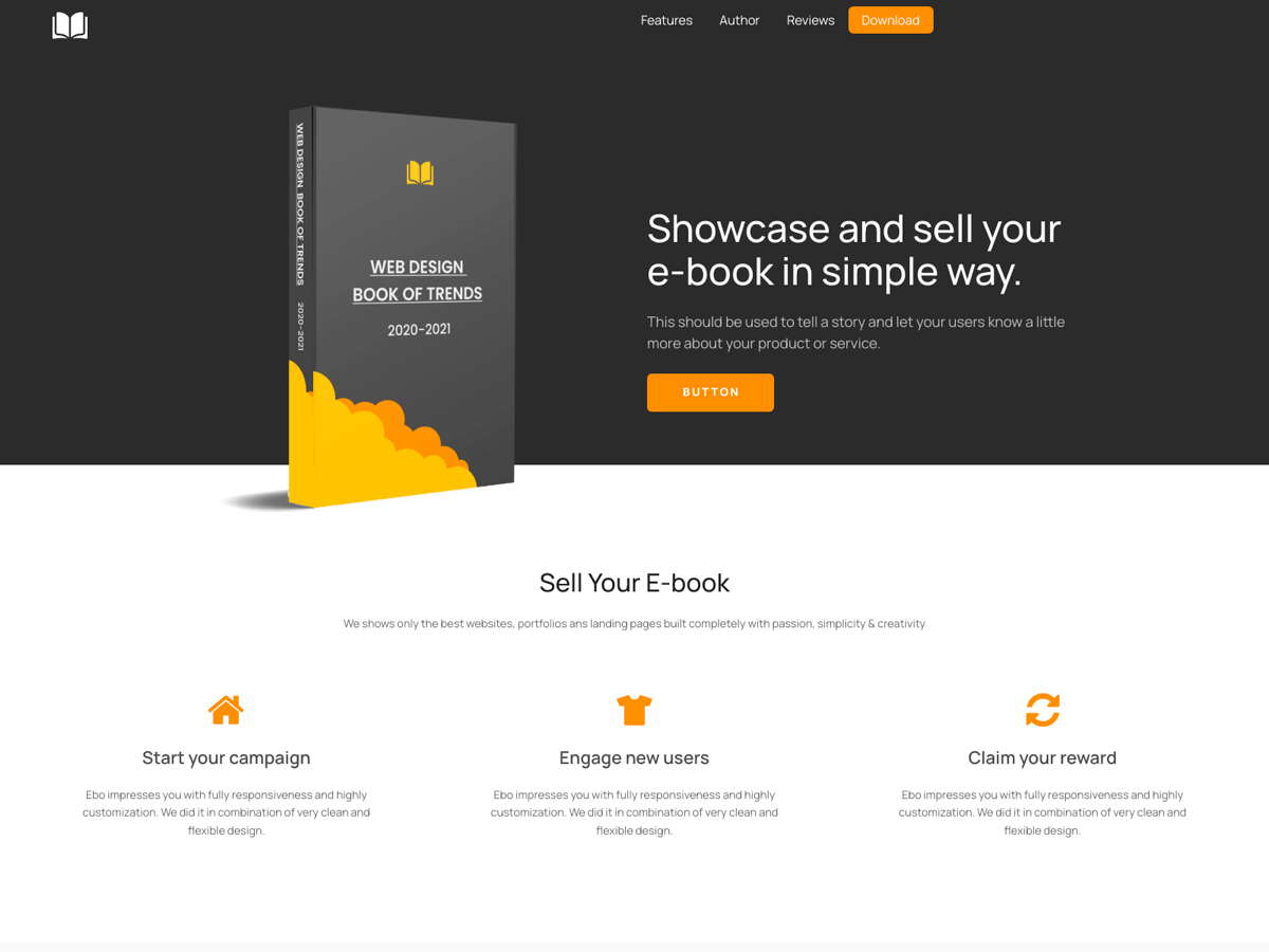 Screenshot of Carrd template E-book Sales