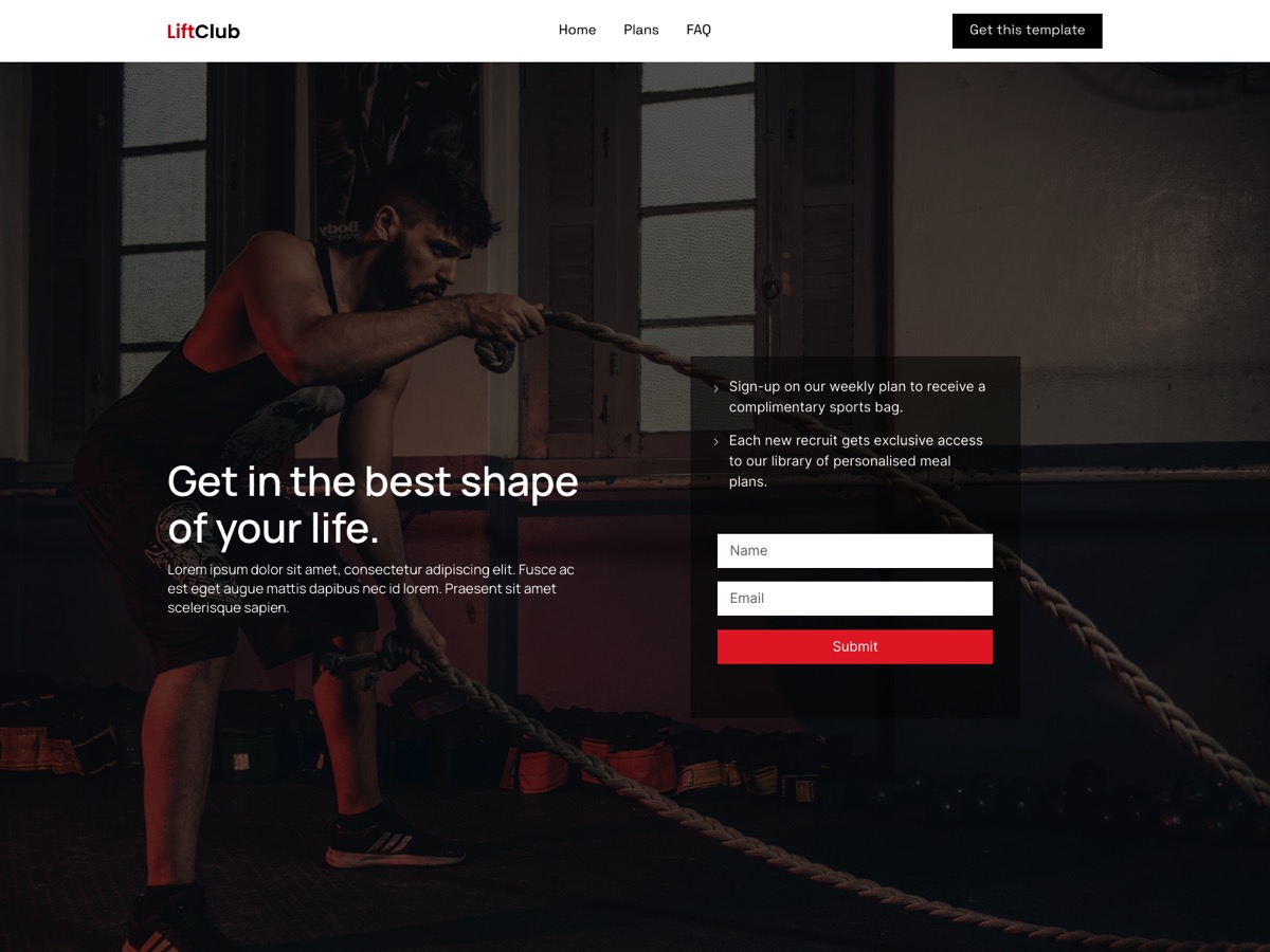 Screenshot of Carrd template LiftClub