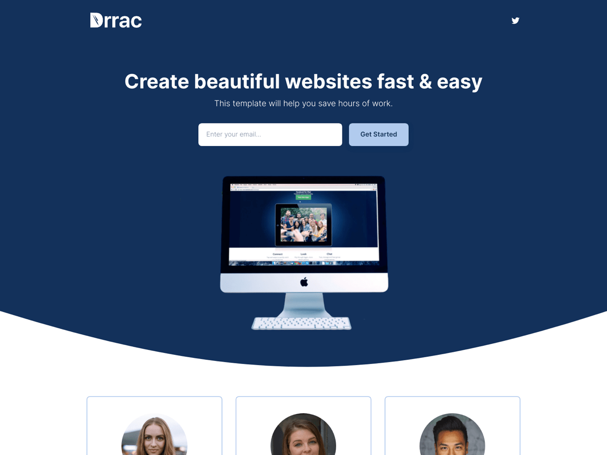Screenshot of Carrd template Blue Lander
