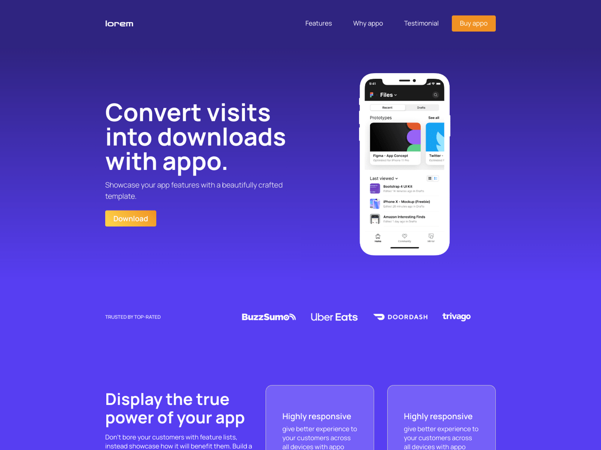 Screenshot of Carrd template Appo