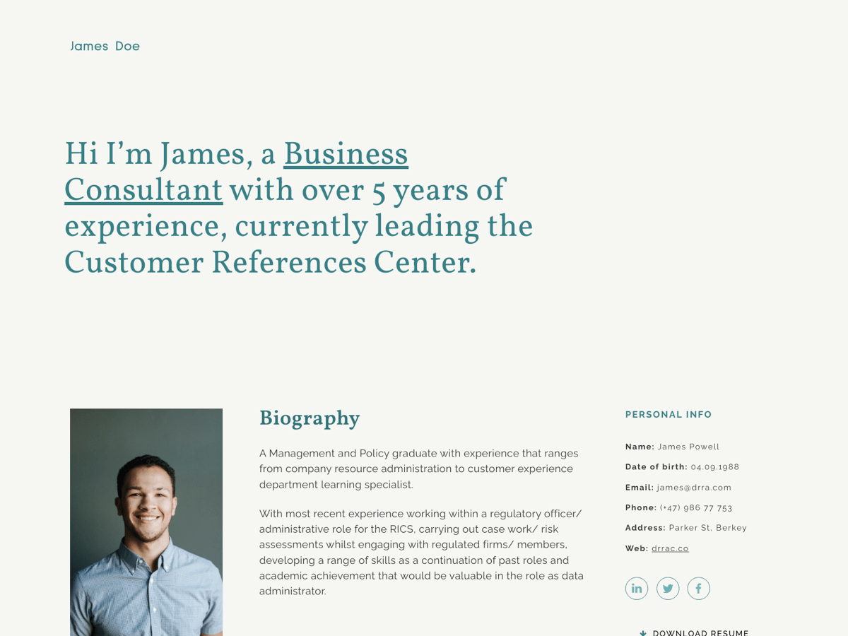 Screenshot of Carrd template My Resume