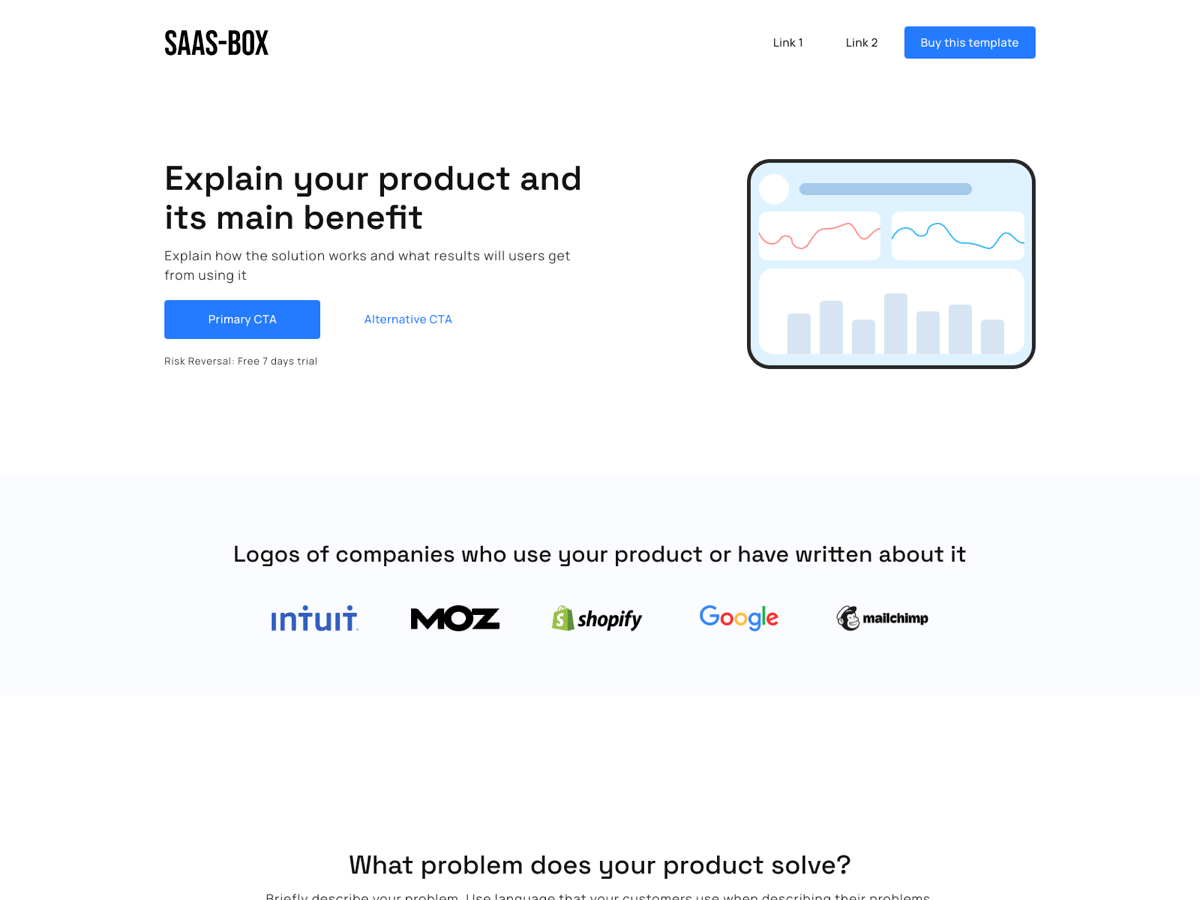 Screenshot of Carrd template SaaS Box