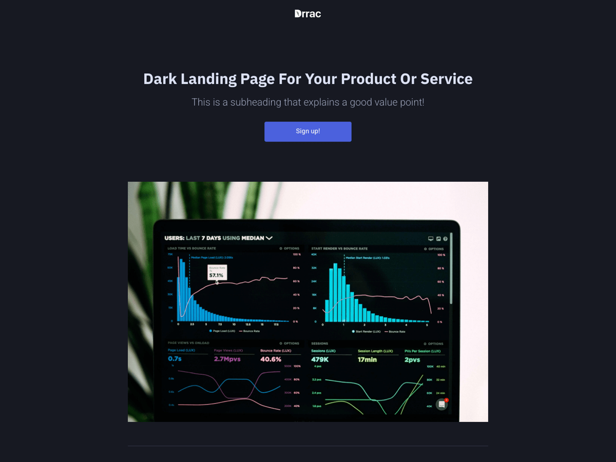 Screenshot of Carrd template Dark Startup