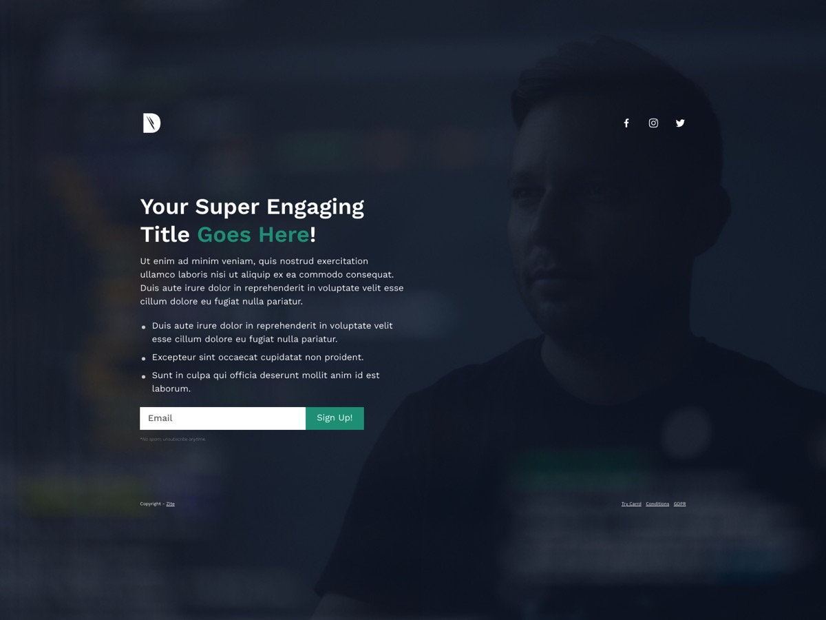 Screenshot of Carrd template Dark SignUp