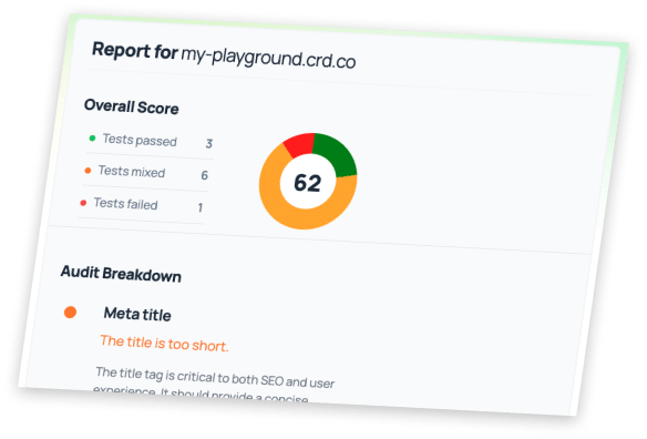 Preview of a report card for a Carrd SEO audit