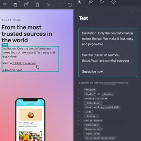 Screenshot of how to edit Descriptive Link Texts in Carrd