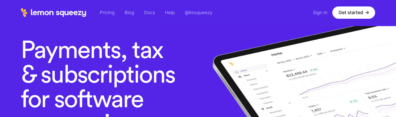 Lemon Squeezy ecommerce platform website screenshot