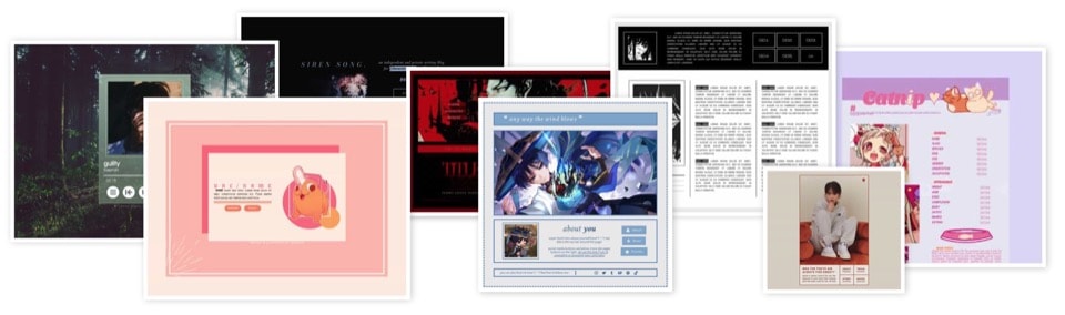 preview of some free aesthetic carrd templates scattered and overlapping like photos